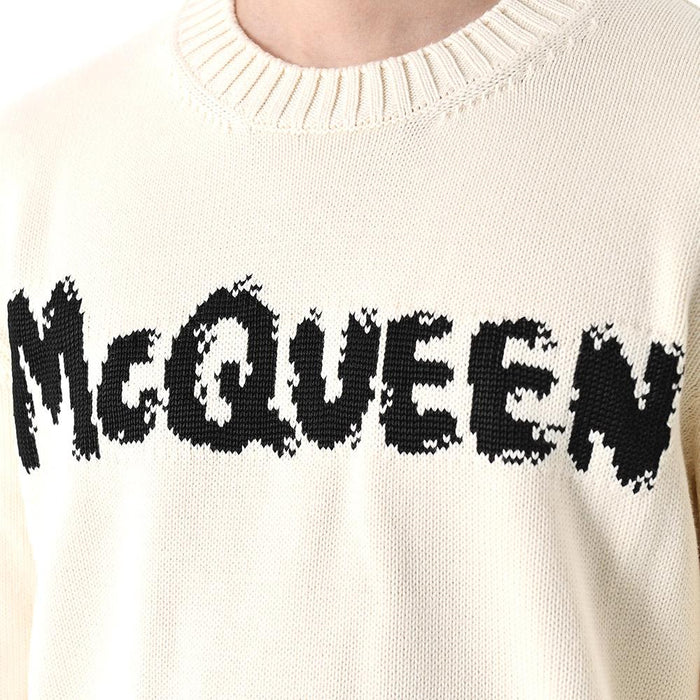 Alexander Mcqueen Logo Graffiti Ivory Crewneck Knit Sweater for Men