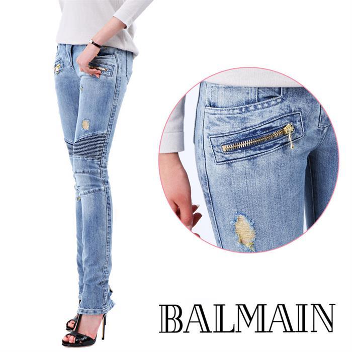 Balmain Gold Stitch Biker Denim Pants 5256 146N C3180