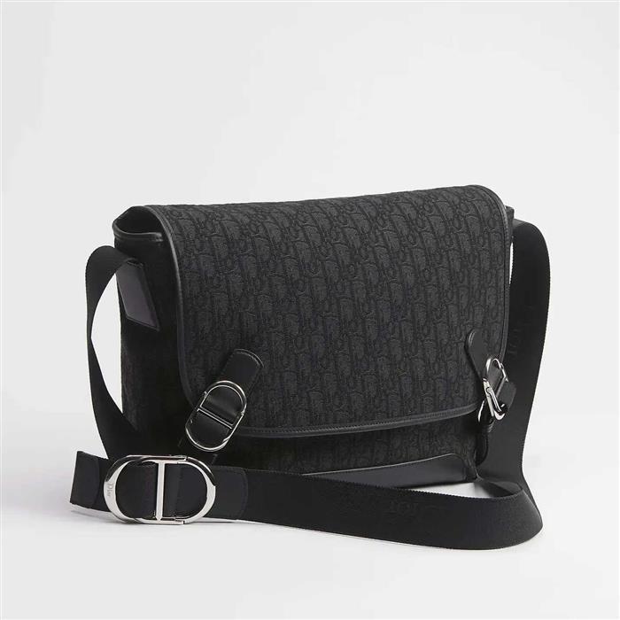 DIOR Jet Flap Messenger Bag Medium Black Leather Crossbody