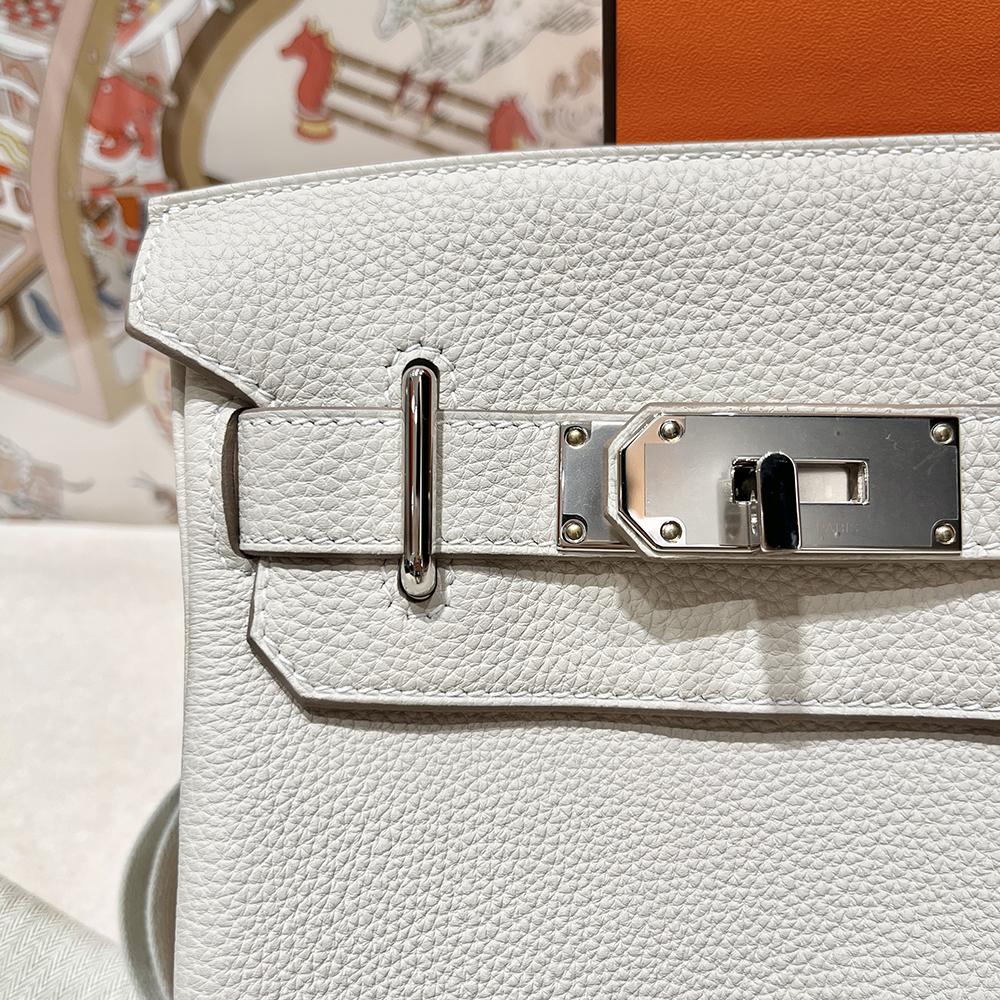HERMES White Togo Leather Herbag PM Backpack Palladium Hardware