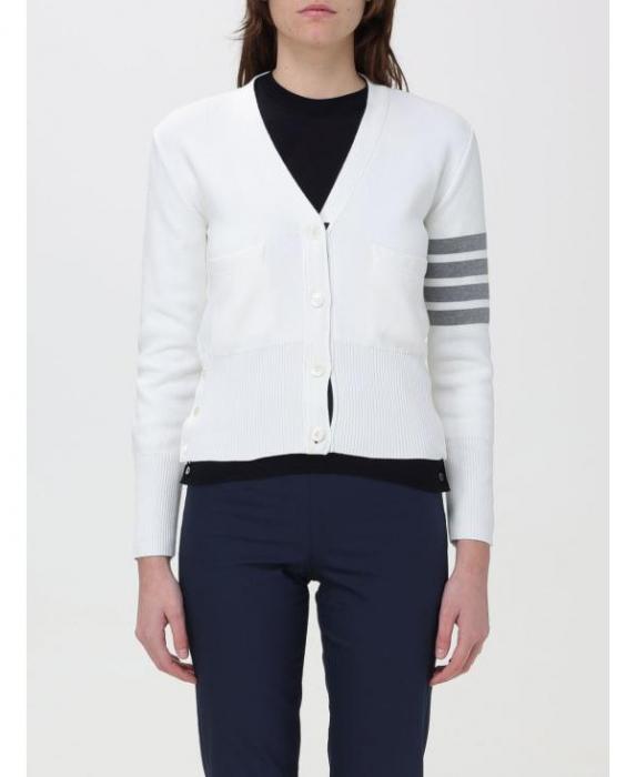 THOM BROWNE Women's Cotton 4-Bar Milano Knit Classic V-Neck Cardigan