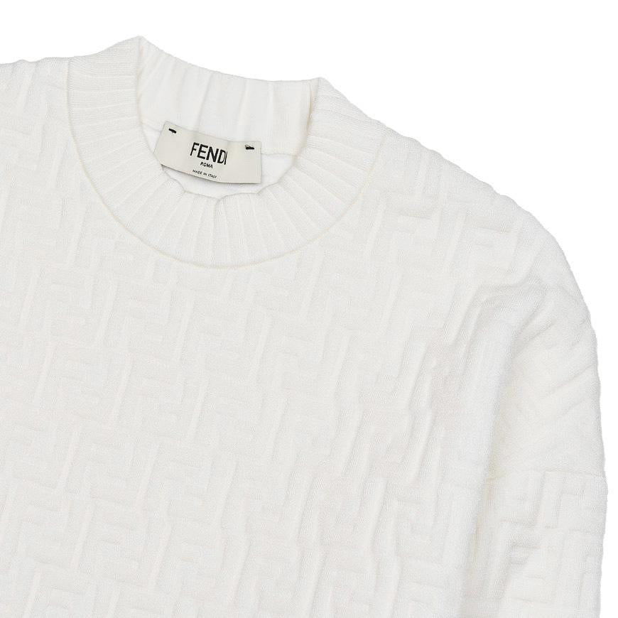 FENDI FF Logo Embossed Round Neck Knit Sweater Women’s FZX810 AJTE F0ZNM