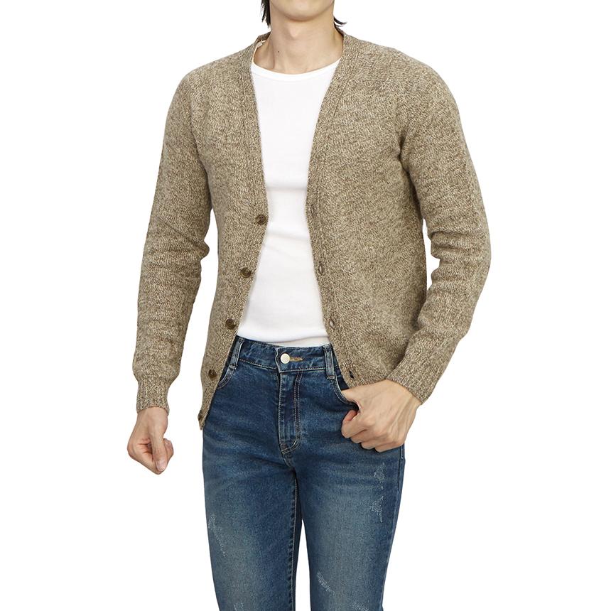 Harley OF SCOTLAND Mushroom Wool Knit Cardigan Men