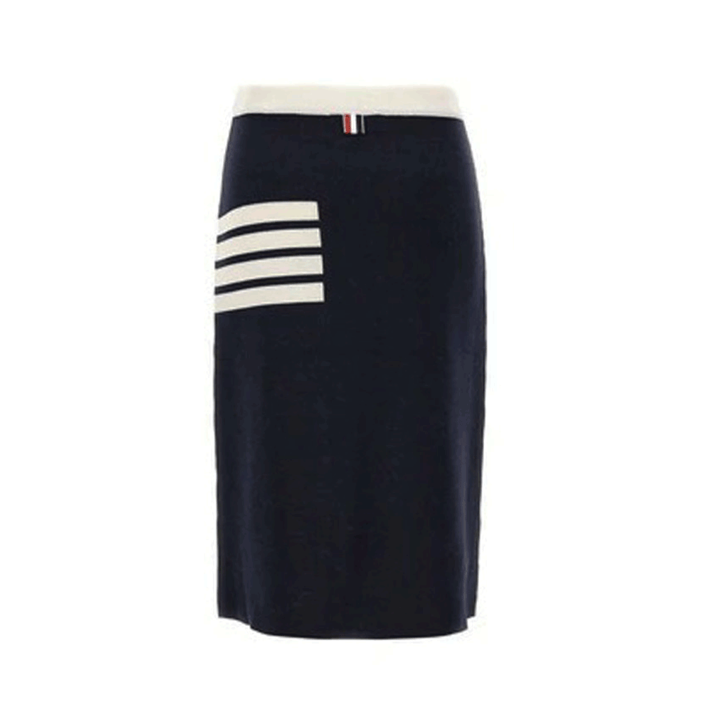 THOM BROWNE Women’s Merino Wool A-Line Skirt Navy