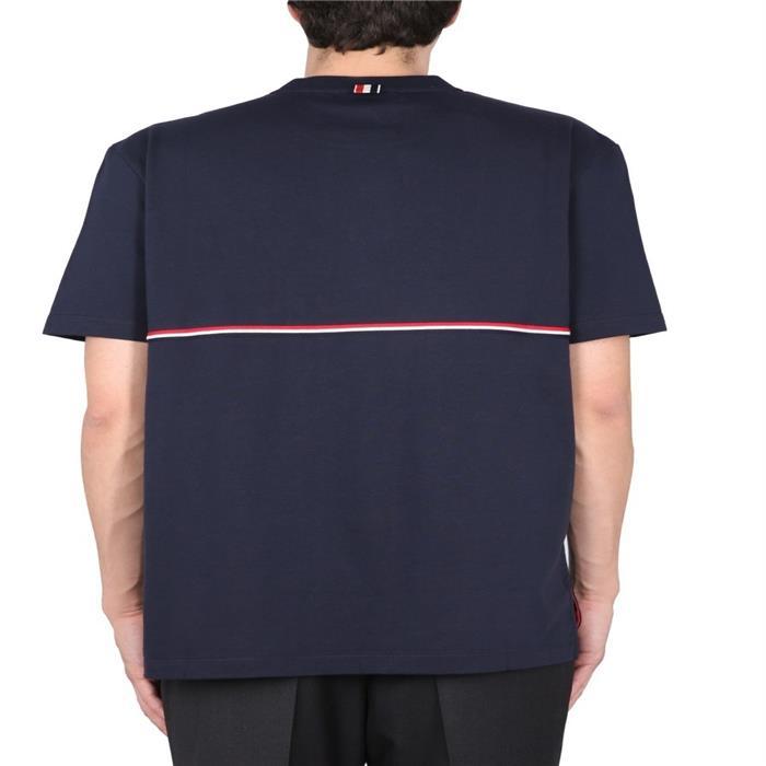 THOM BROWNE RWB Stripe Midweight Short Sleeve T-Shirt Navy