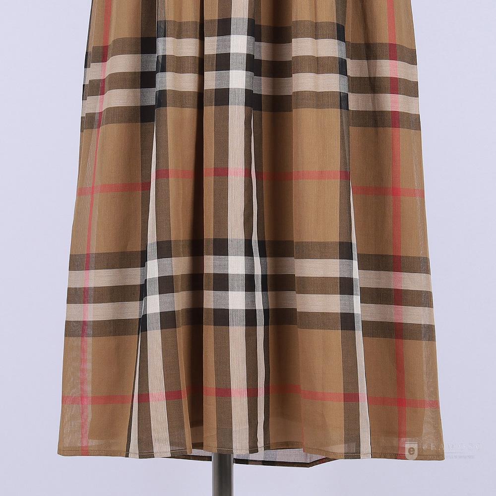 BURBERRY Dalia House Check Ruched Sleeveless Midi Dress Brown