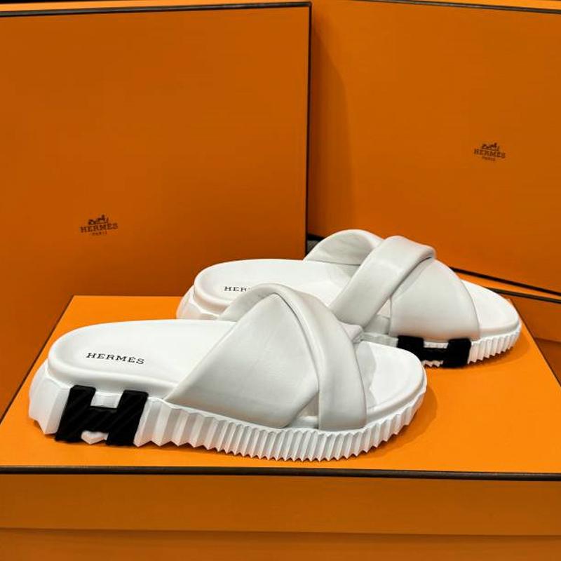 HERMES Infra Calfskin White H Black Sandals
