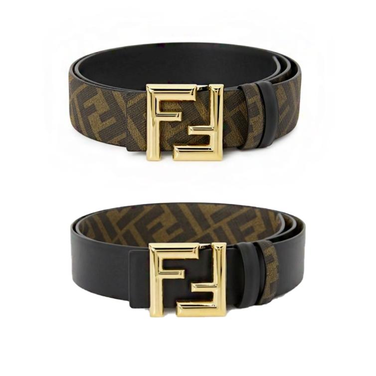 FENDI FF Logo Reversible Brown Leather Belt