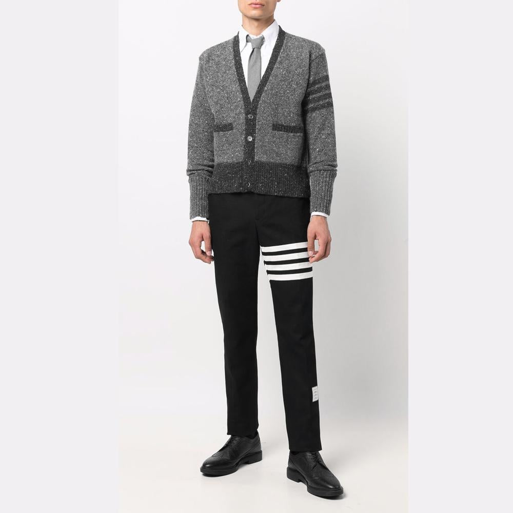 THOM BROWNE Diagonal Stripe V-Neck Mohair Cardigan for Men MKC367A Y1502 035
