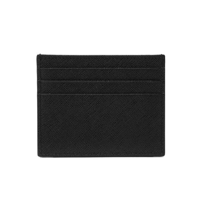 PRADA Vitello Saffiano Logo Leather Card Holder Black