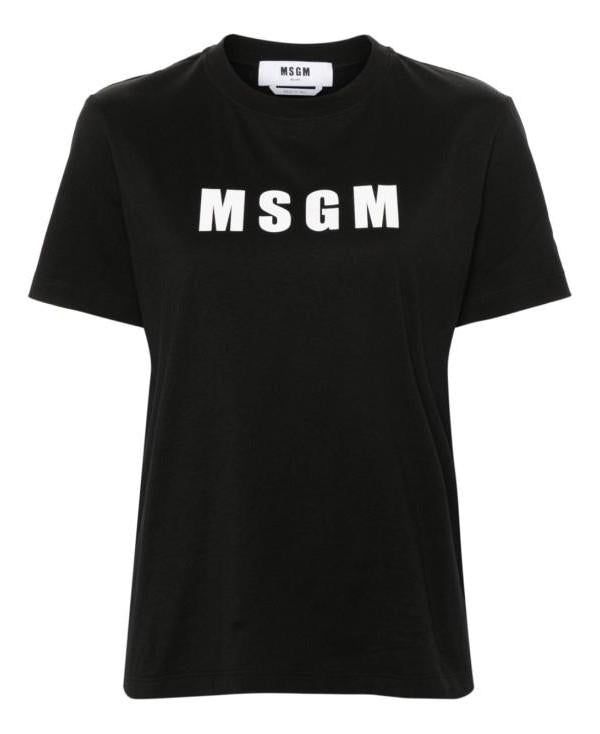 MSGM Logo Print Short Sleeve T-Shirt Black Cotton