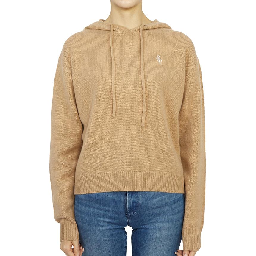 SPORTY&RICH Camel Hooded Knit Sweater for Women