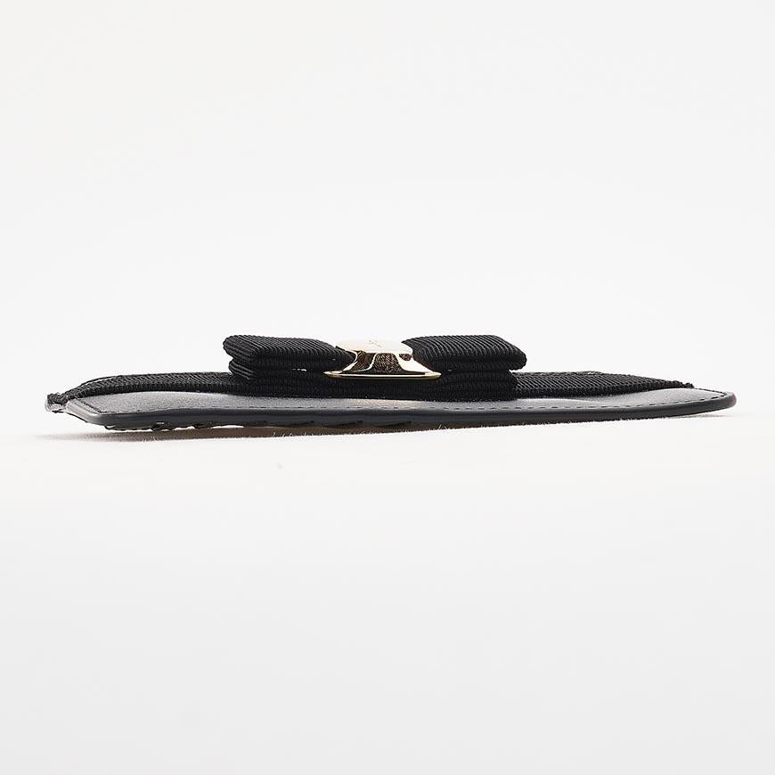 Ferragamo Vara Bow Leather Card Holder Black Women