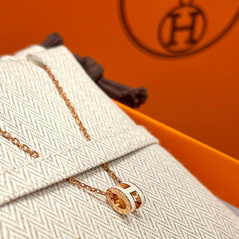HERMES Mini Pop H Necklace White Rose Gold Pendant Women