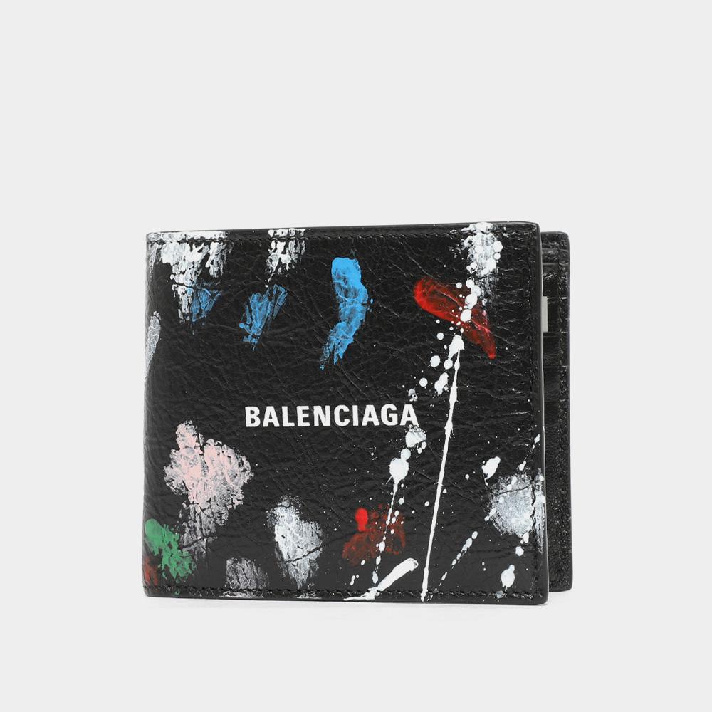 BALENCIAGA Paint Splatter Arena Leather Men’s Bifold Wallet