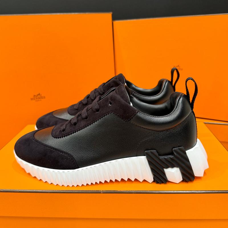 HERMES Black Goatskin Leather H Logo Low-Top Sneakers for Women