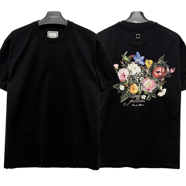 WOOYOUNGMI Black Flower Back Logo Short Sleeve T-Shirt