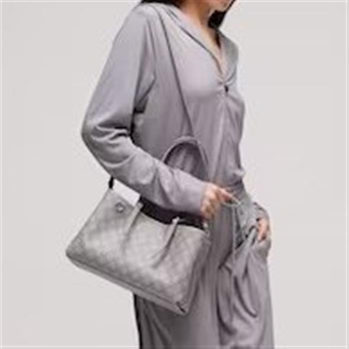 GUCCI GG Emblem Small Tote Bag Gray Leather Shoulder Bag