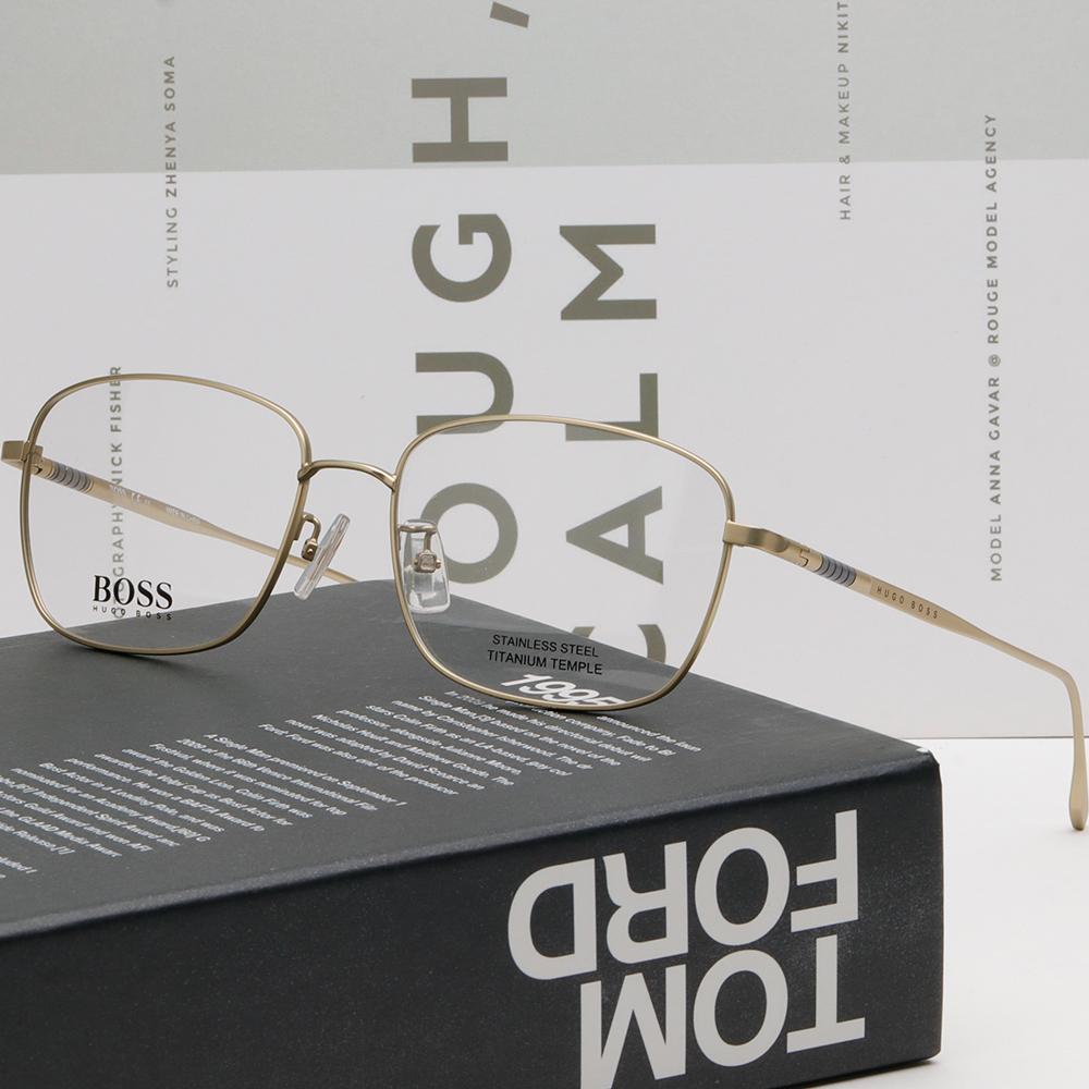 HUGO BOSS Titanium Gold-Tone Lightweight Oversized Eyeglass Frame BOSS 1297F AOZ