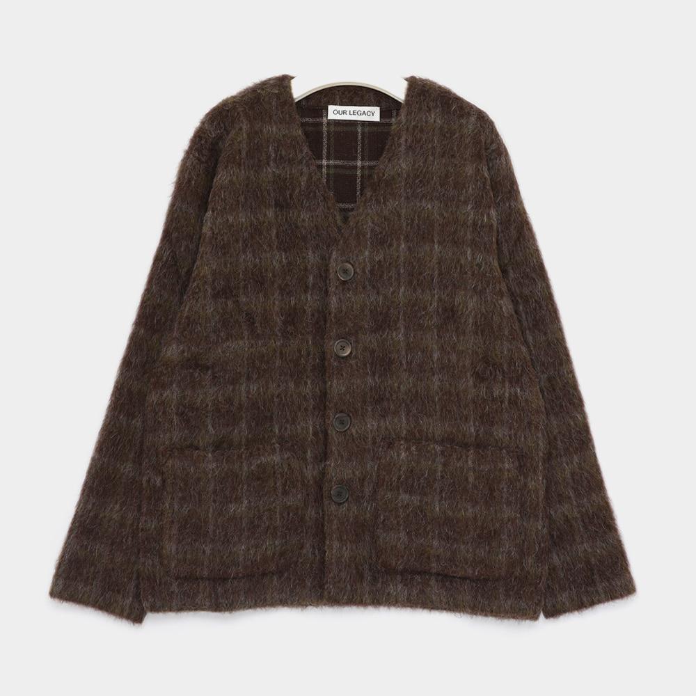 OUR LEGACY Dorf Check Loose Fit Herringbone Wool Men’s Cardigan M4256 CD
