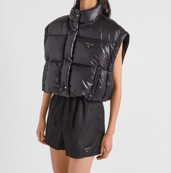 PRADA Re-Nylon Convertible Down Puffer Jacket Black Women