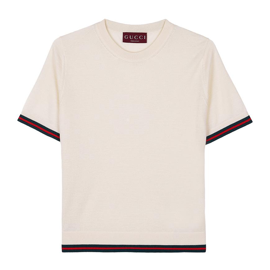 GUCCI Extra Fine Wool Round Neck Knit Sweater for Women White