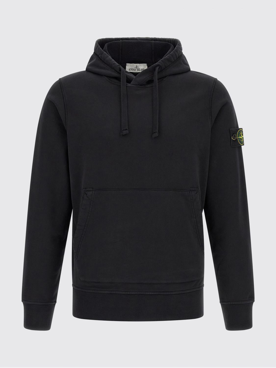 STONE ISLAND Black Cotton Logo Hoodie