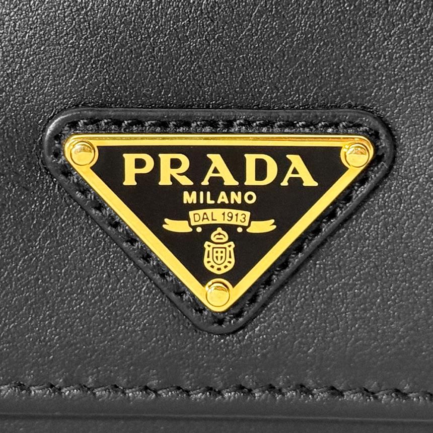 PRADA Saffiano Leather Metal Triangle Black Women’s Bifold Wallet