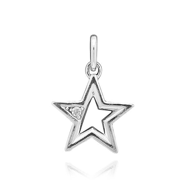 PANDORA Sparkling Star Medallion Dangle Charm Pendant Silver Bracelet 793032C01