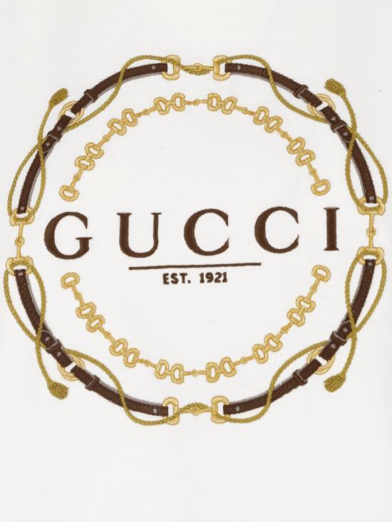 GUCCI Ivory Cotton Jersey T-Shirt with Print Detail
