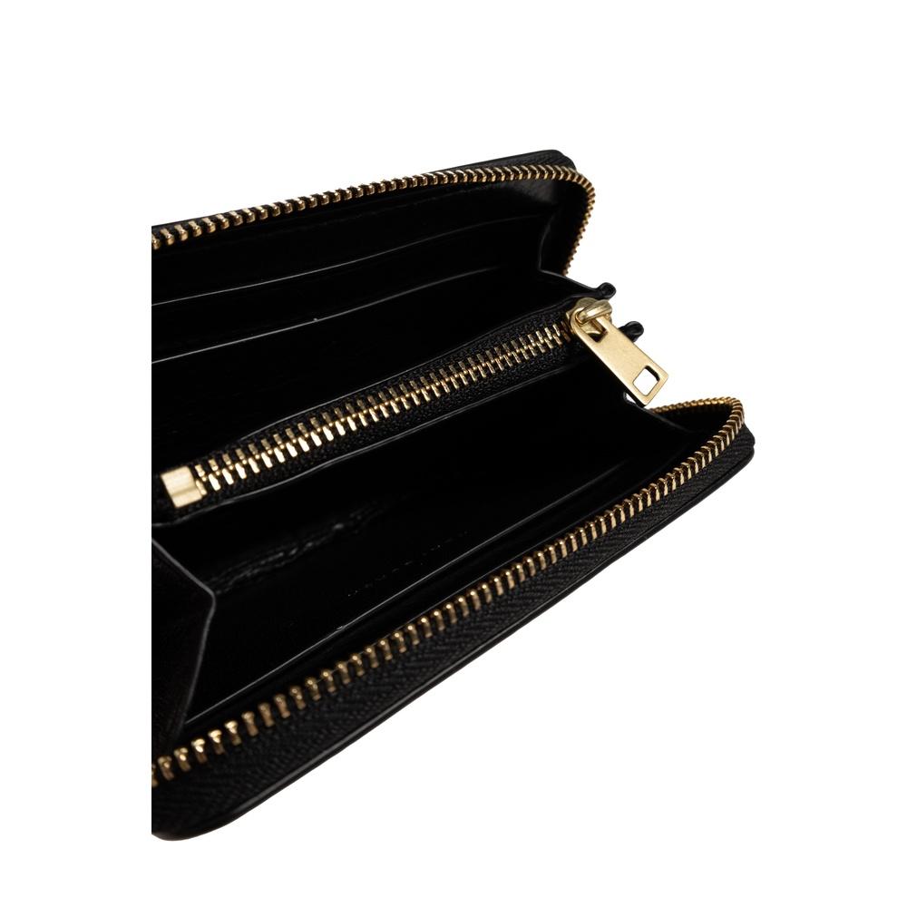 Tory Burch Charlie Quilted Zip Card Wallet Black Leather