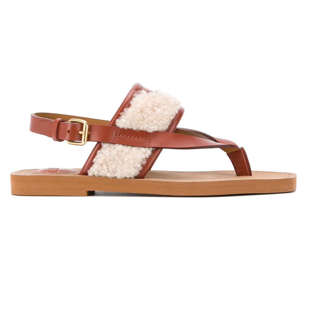 Chloe Woody Shearling Flat Sandals