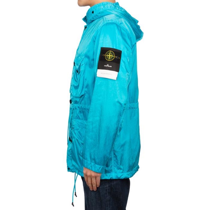 STONE ISLAND Nylon Hooded Jacket with Badge Patch Blue Men