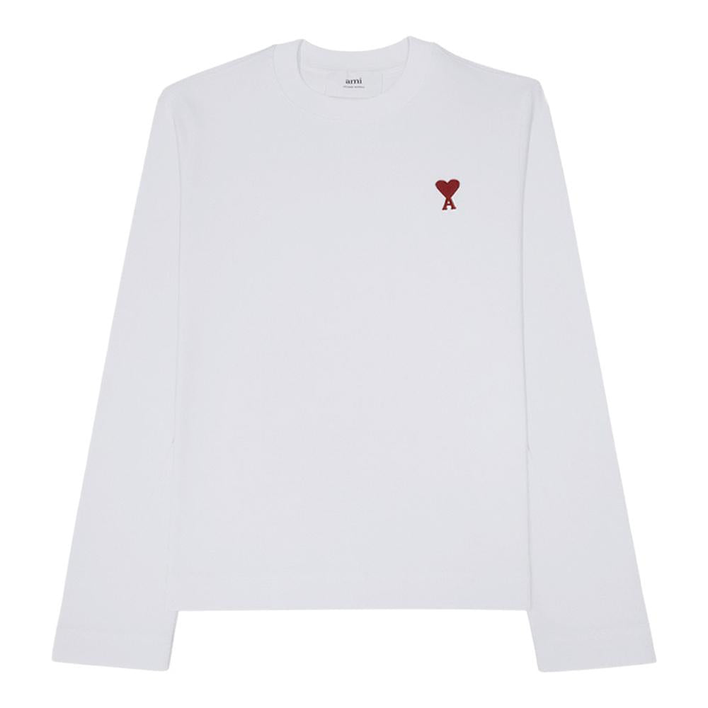 AMI Small Heart Logo Men’s Long Sleeve T-Shirt White Cotton