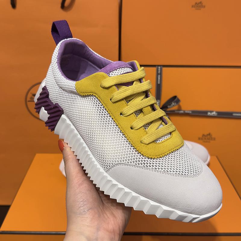 HERMES Bouncing White Mesh H Yellow Purple Two-Tone Low-Top Sneakers