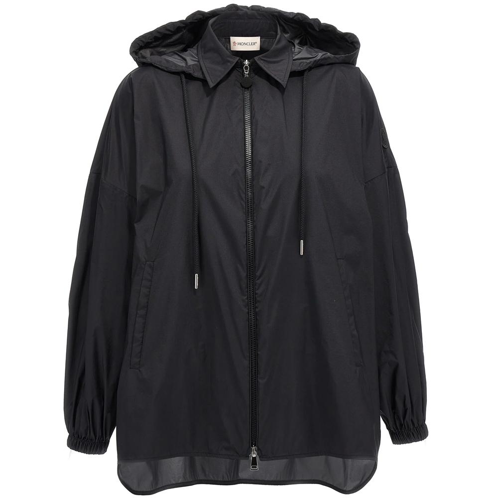 Moncler Logo Patch Hooded Windbreaker Jacket Black 2F000 13 596TM 999