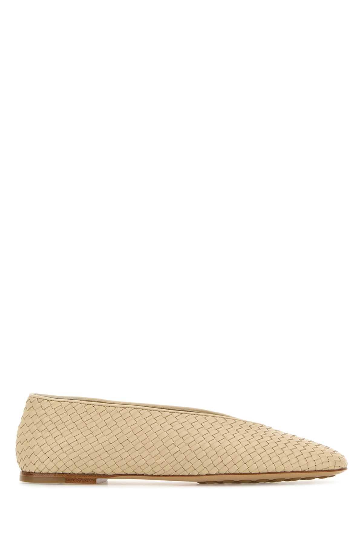 Bottega Veneta Beige Leather Square-Toe Flat Shoes