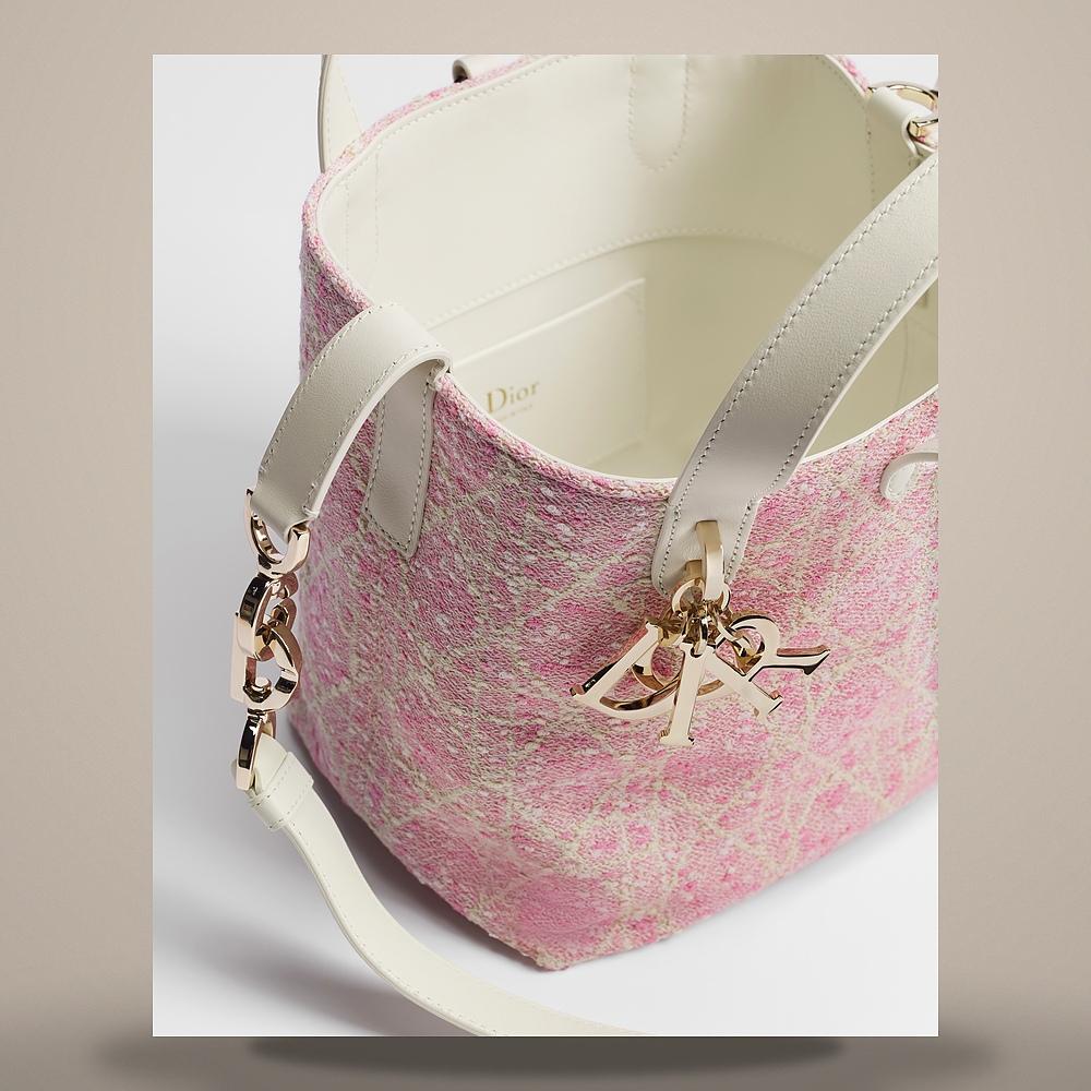 DIOR Toujours Vertical Small Tote Bag Pink Tweed White Cannage M2835OSOJ M19I