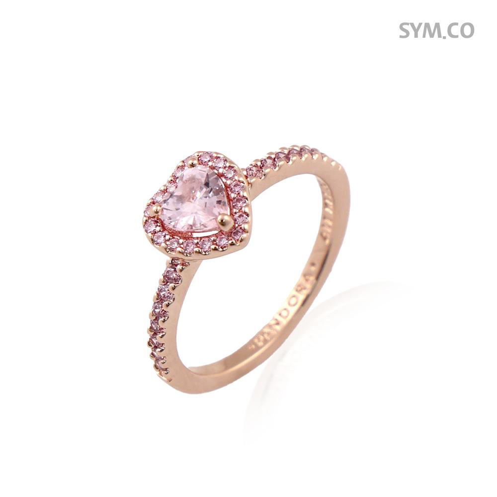 PANDORA Rose Gold Tone Pink Cubic Zirconia Silver Ring for Women