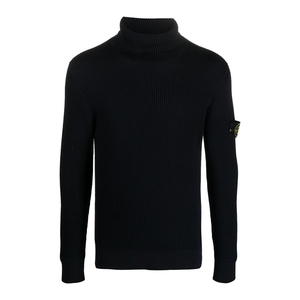 STONE ISLAND Wool Turtleneck Sweater Navy with Logo Patch