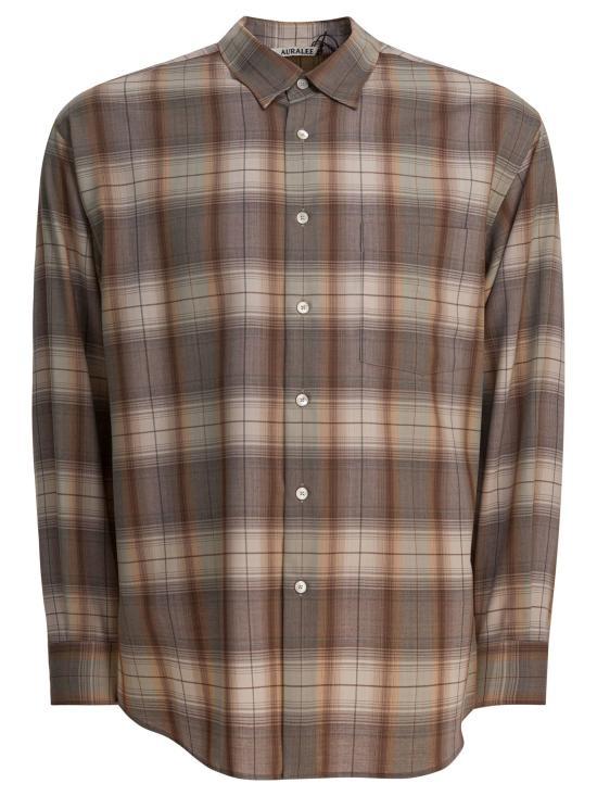 AURALEE Gray Brown Check Long Sleeve Shirt A25SS 01LC