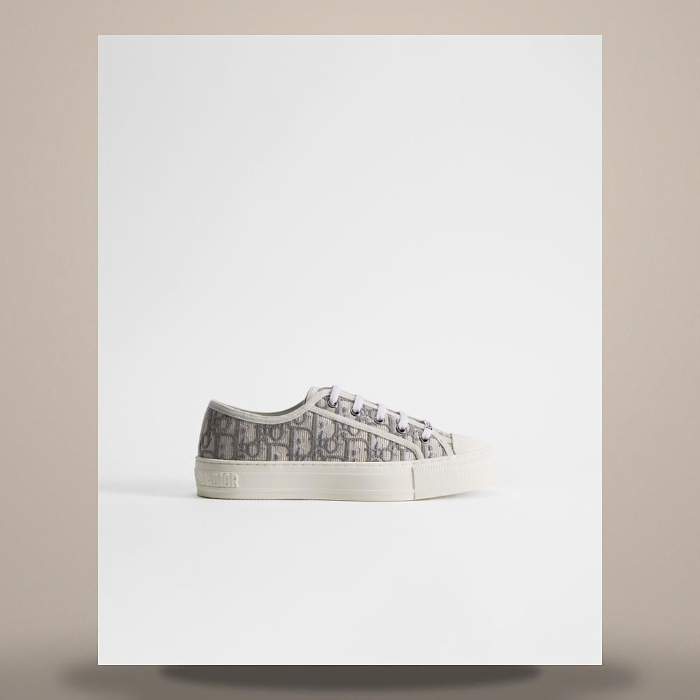 DIOR Stone Gray Cotton WalknDior Oblique Embroidered Low-Top Sneakers