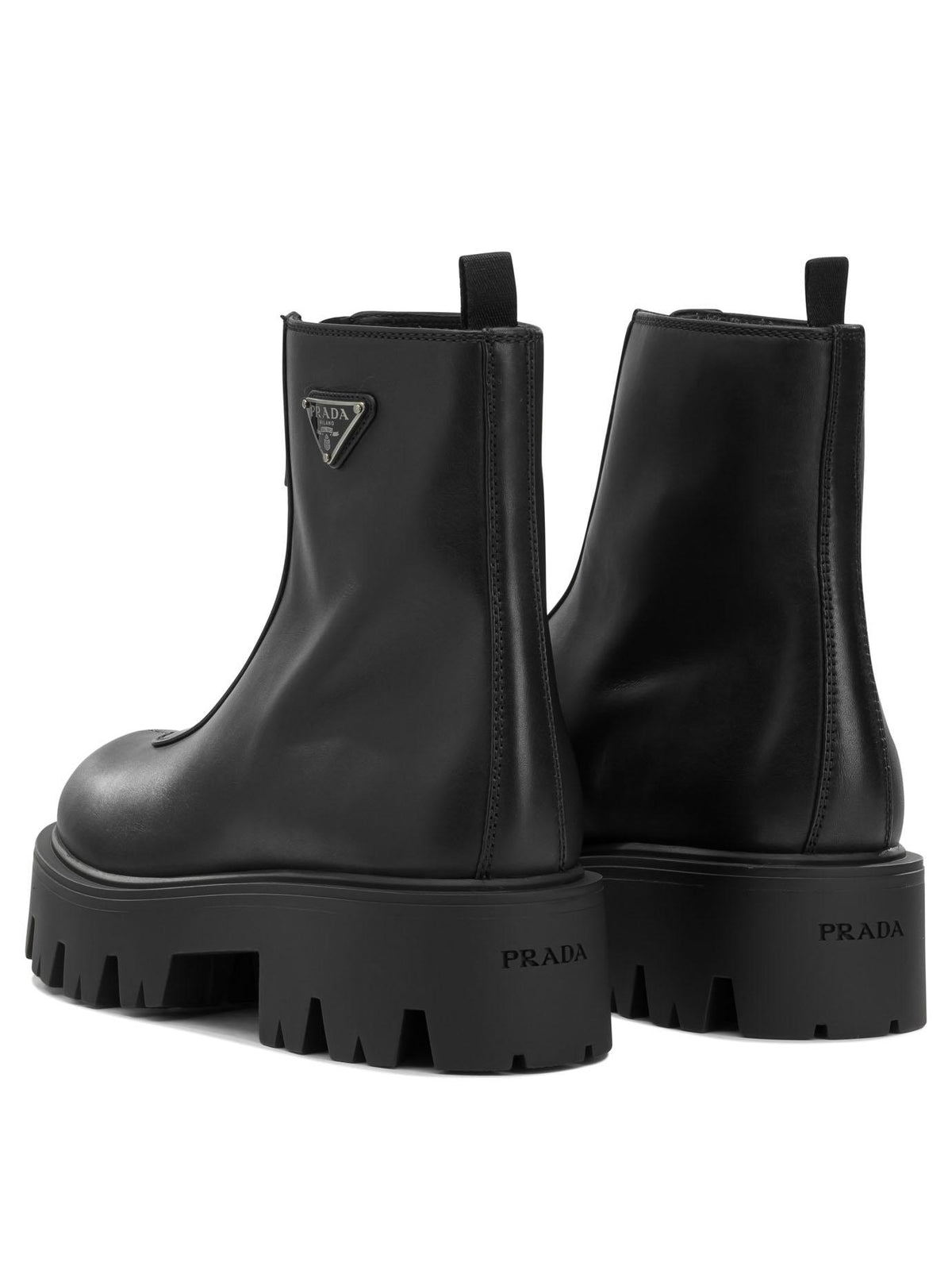 PRADA Black Leather Ankle Boots