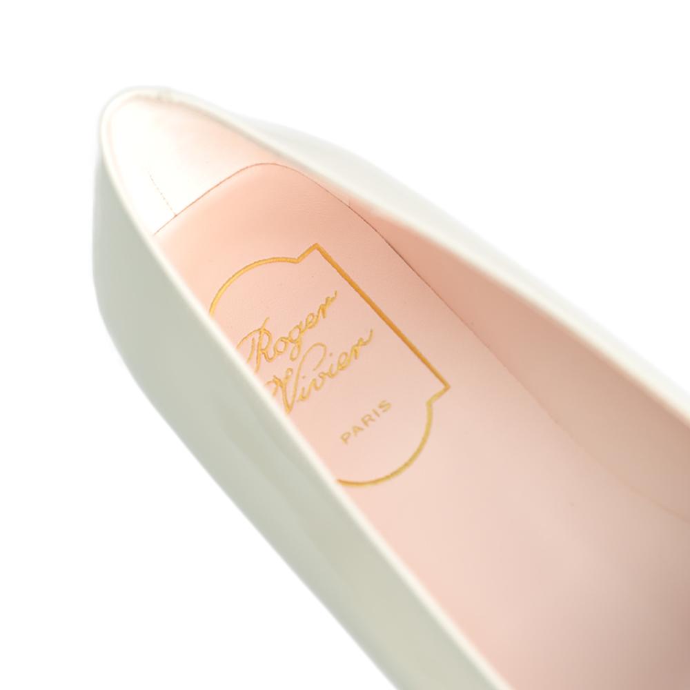 Roger Vivier Metal Buckle Ballerina Pumps Flat Heels White