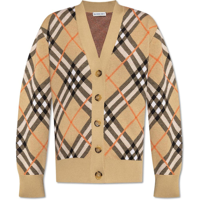 BURBERRY Vintage Check Wool V-Neck Cardigan Sand