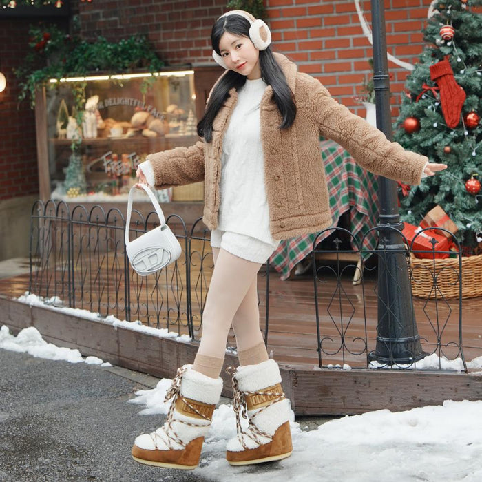 MOON BOOT Icon Cream Shearling Winter Boots Whiskey Off White 1402610 MA03 LAB69