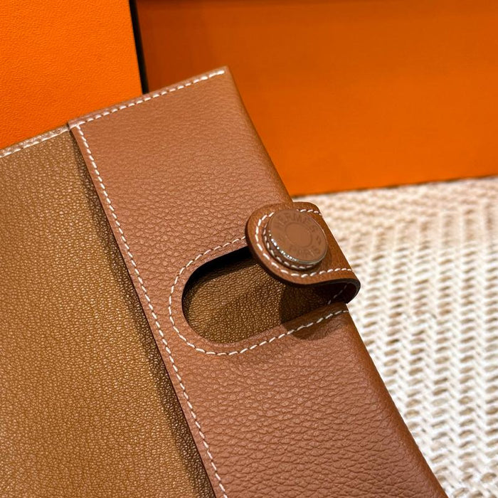 HERMES Brown Epsom Calfskin Passport Wallet Unisex