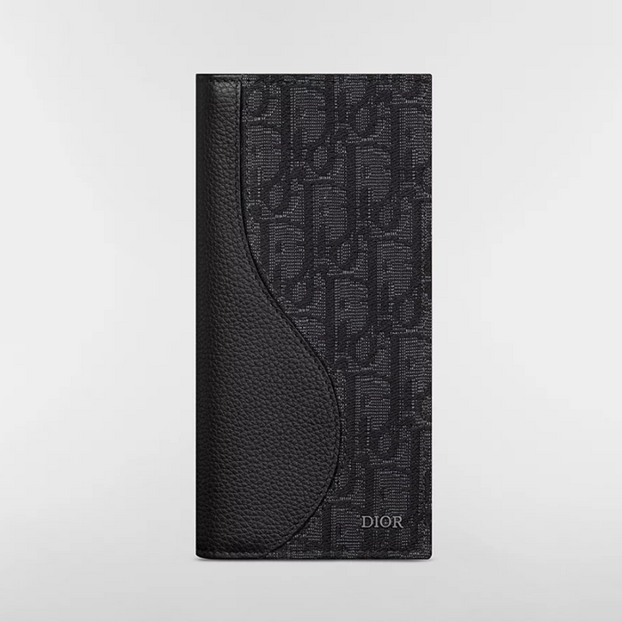 DIOR Oblique Saddle Bifold Long Wallet Beige Black Unisex