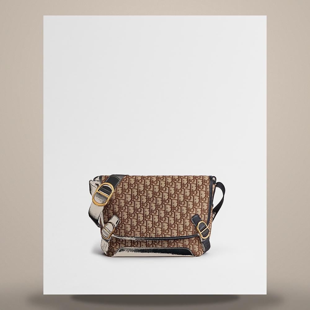 DIOR Brown Oblique Jacquard Zipped Flap Messenger Bag Small