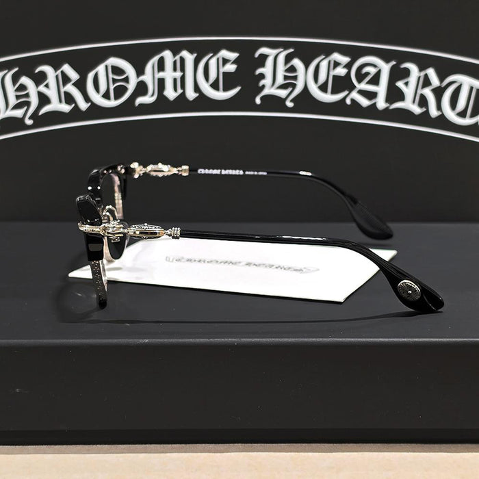 Chrome Hearts Black Silver Half-Rim Unisex Eyeglasses
